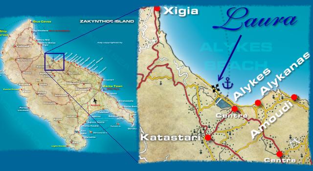 Zakynthos Zante Map - Alykes Area